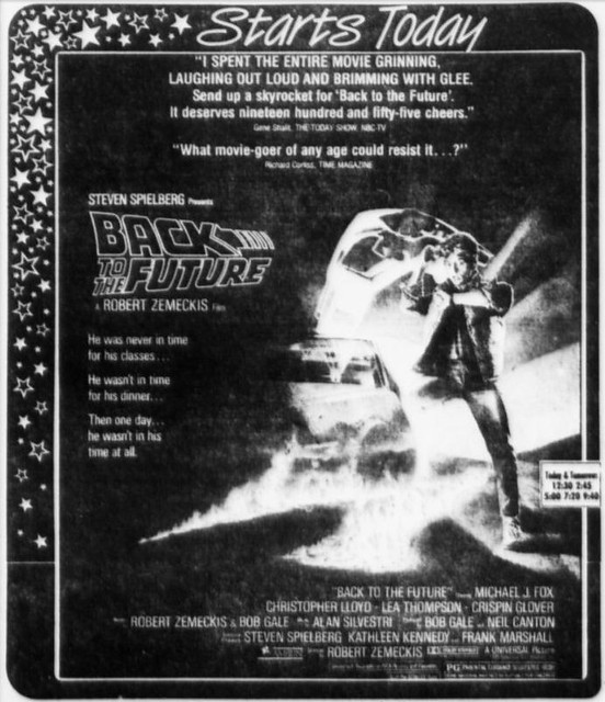 Back to the Future newspaper ad (1985) -- It opened 25 years ago today, July 3, 1985