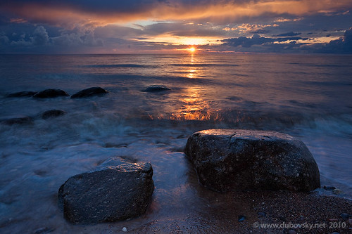 sunset sea twilight dusk stones baltic latvia