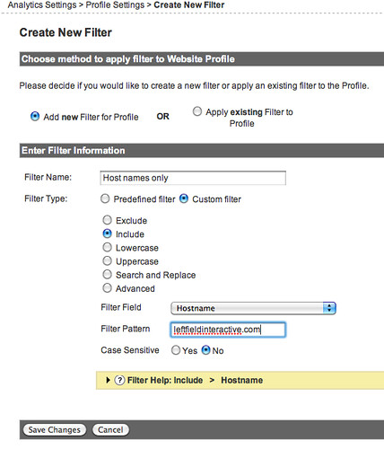Google Analytics Filter - Host name only | by Leftfield Interactive