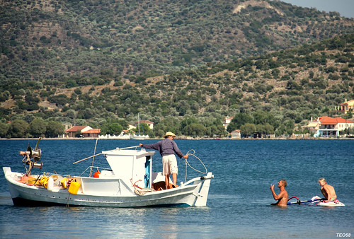 sea summer vacation people beach island boat fisherman aegean greece lesvos fishingboat nyfida