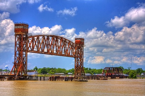 railroad trestle bridge blue clouds river hdr cs4 morgancity southlouisiana photomatixpro topazlabs