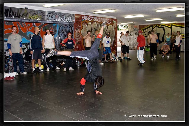 Break Dance at a tunnel under the streets in Budapest. Hungary.