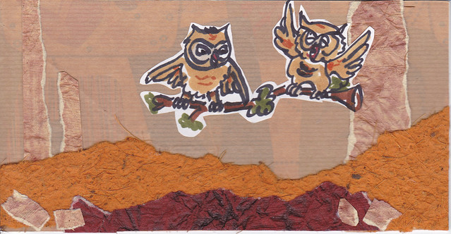 Handmade Autumn Owls Postcard