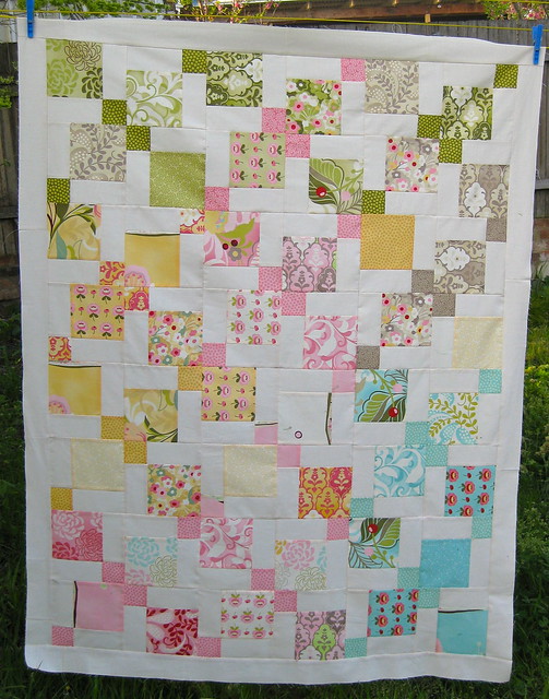 Moda Hunky Dory charm pack quilt using disappearing 9 patch quilt blocks