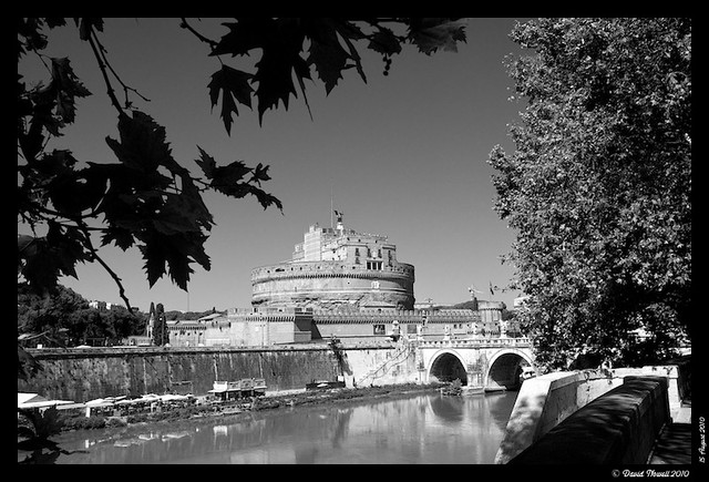 Castel S'Angelo in black and white, Rome, Italy.