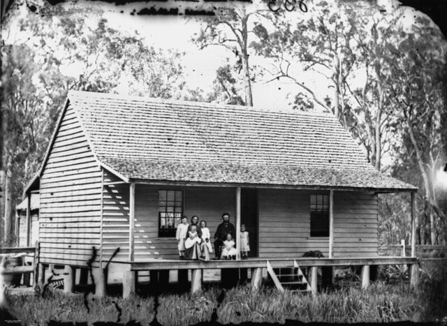 Family group in front of their home, Beenleigh district, ca. 1872