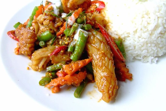 Stir Fried Seafood Prik Khing with rice @ Baan Krua Thai Restaurant