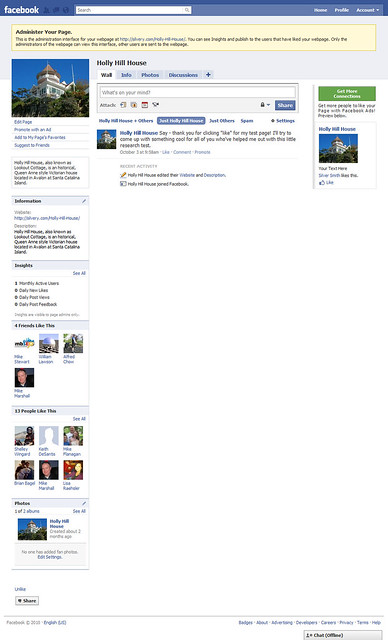 Admin interface for my Holly Hill House page in Facebook