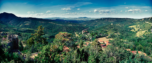 trees sky panorama holiday france castle clouds landscape scenery rooftops hills ramparts roussillon 2010 castelnou