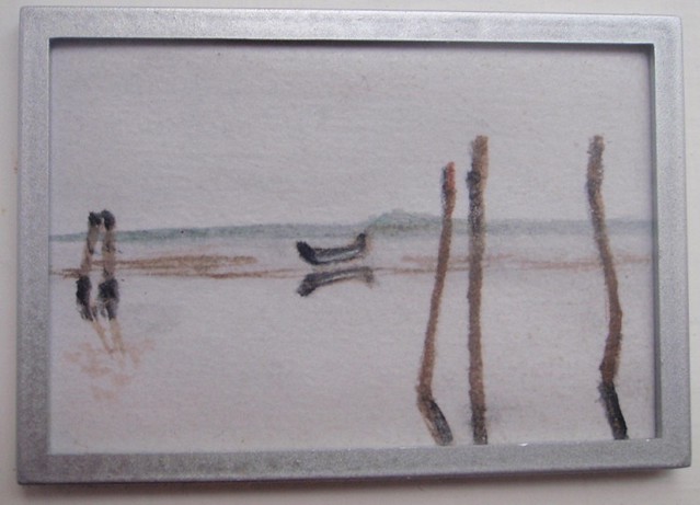 Boat on the water, miniature painting by me