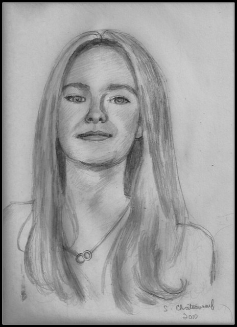 Dakota Fanning - Pencil Drawing by STEVEN CHATEAUNEUF - Size 9x12 On Thin Sketching Paper - Scanned From Original Drawing