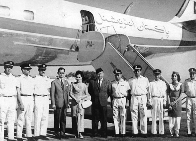 East Pakistan Governor Gen Azam takes the PIA inaugural flight to Bangkok in 1962 and is received by the King and Queen