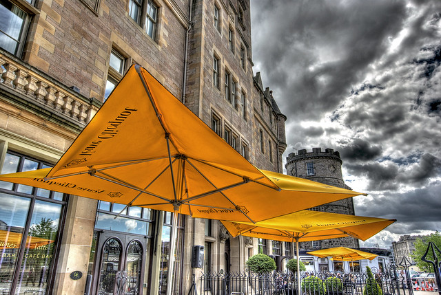 Yellow umbrellas at Malmaison