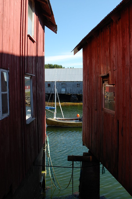 Between the boat houses