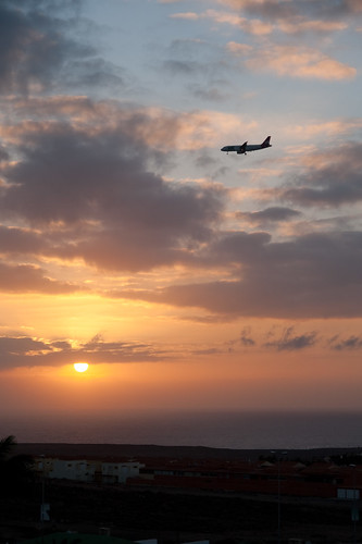 vacation holiday plane sunrise airplane dawn fuerteventura aeroplane airliner 2010