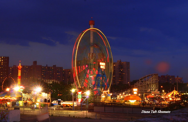 Coney Island at night