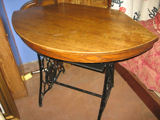 SOLD: Table or small desk fashioned from treadle and oak