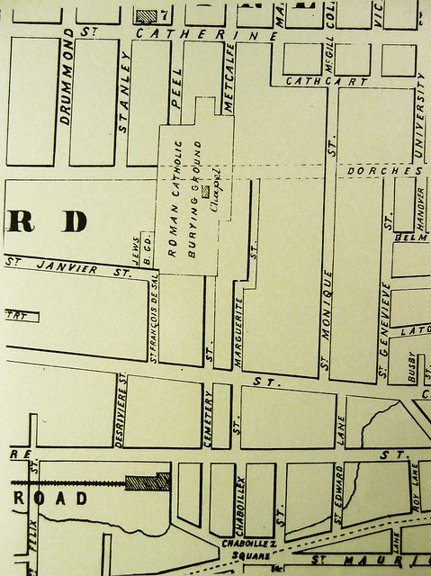 Montréal, vers 1850-1855. Futurs emplacements du square Dominion et de la gare Bonaventure.