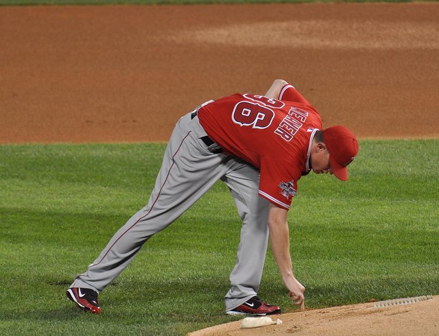 Jered Weaver Carves Nick Adenhart's Initials into Pitching Mound