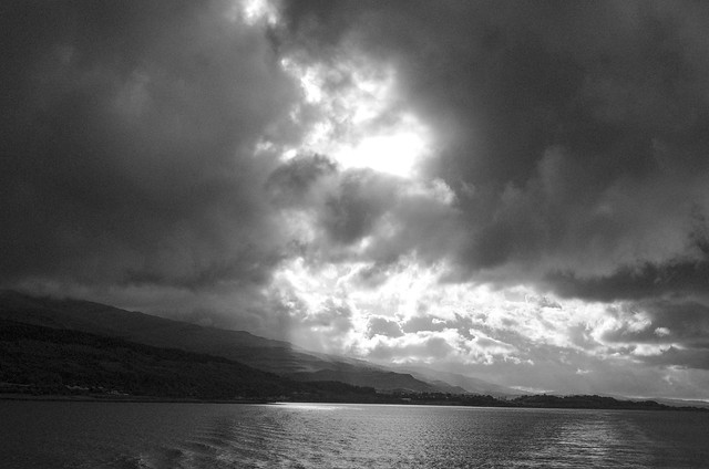 Ferry from Craignure to Oban - B/W Sunset