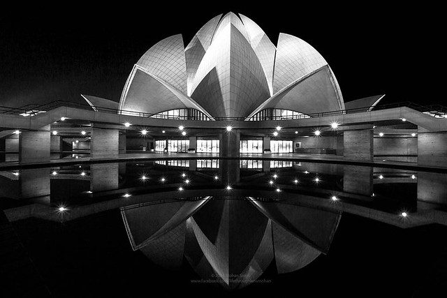Night view of Lotus Temple, New Delhi