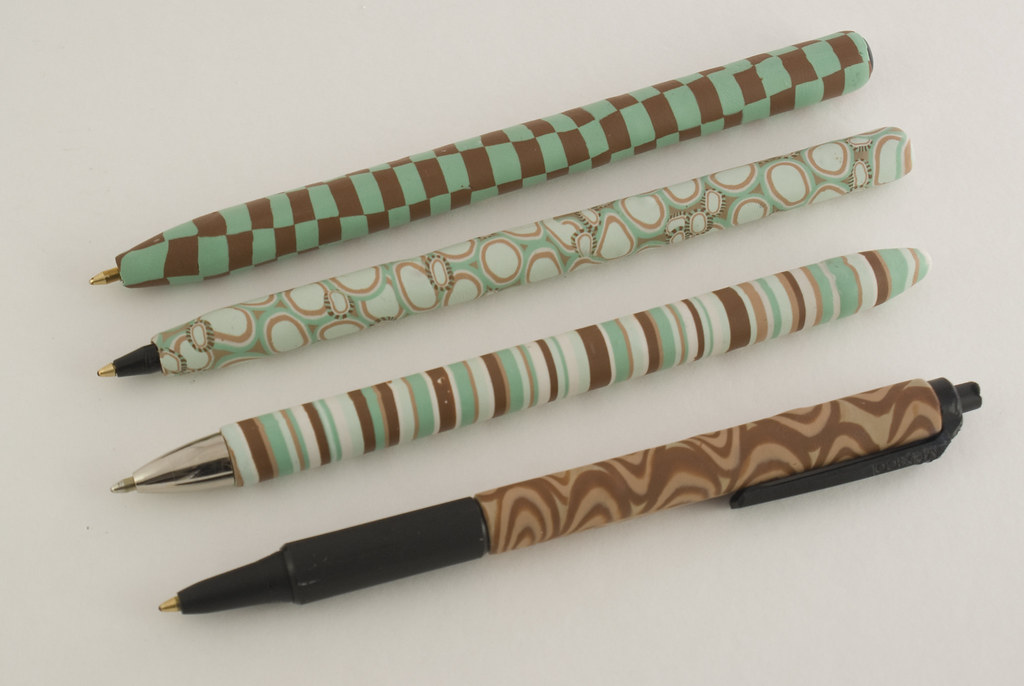 Cane-Covered Polymer Clay Pens, Four pens I covered with le…