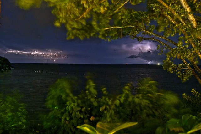 Lightning over the ocean in Jamaica