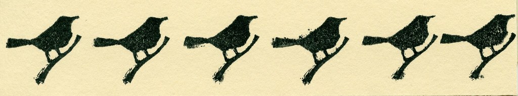 Blackbird Rubber Stamp Print Row of Birds
