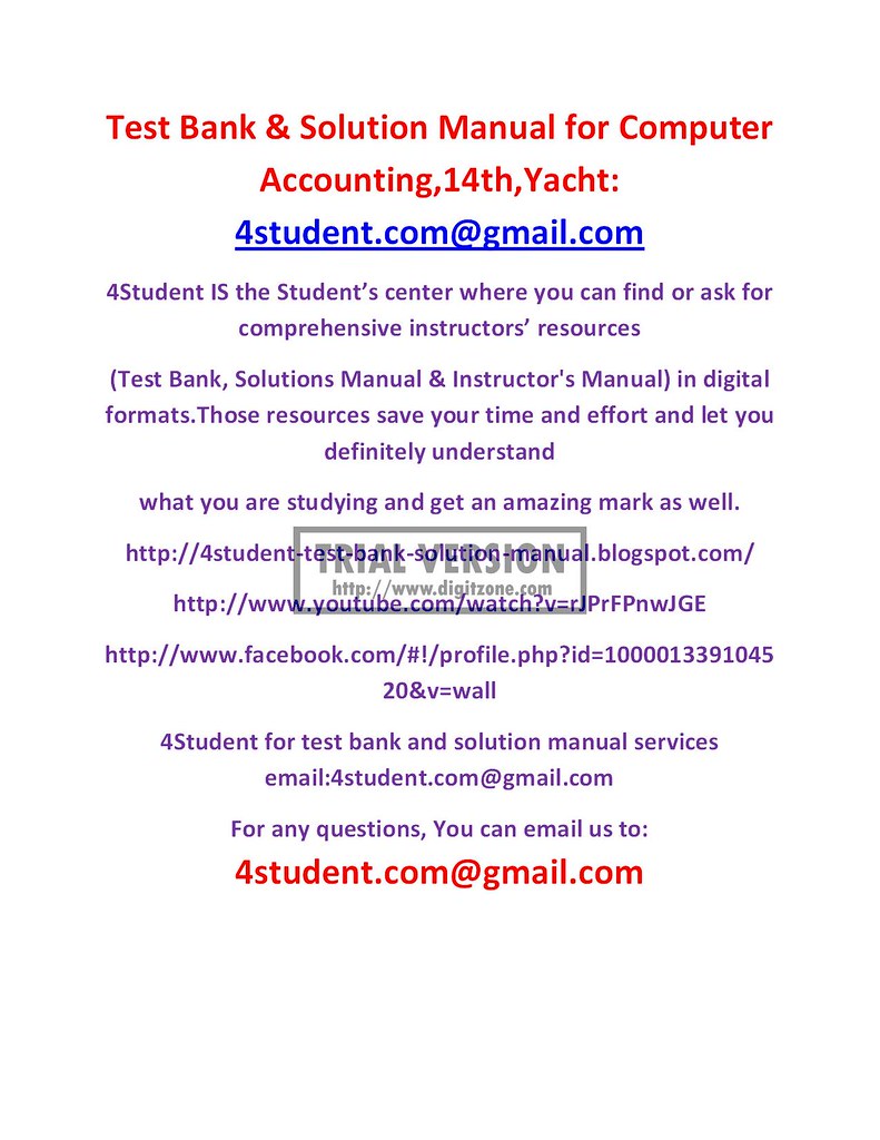 Test Bank & Solution Manual for Computer Accounting,14th,Y… | Flickr