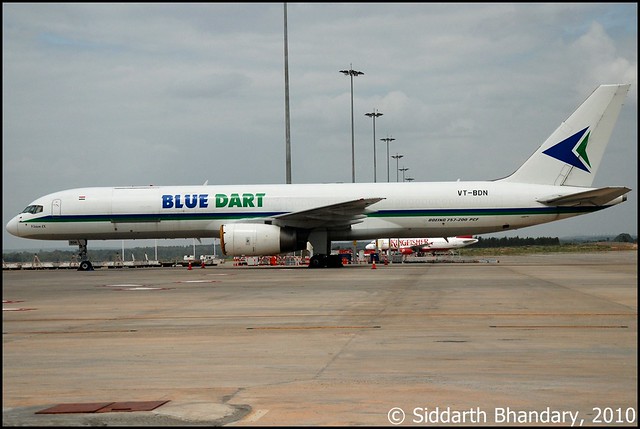 Blue Dart Boeing 757 on the crago ramp