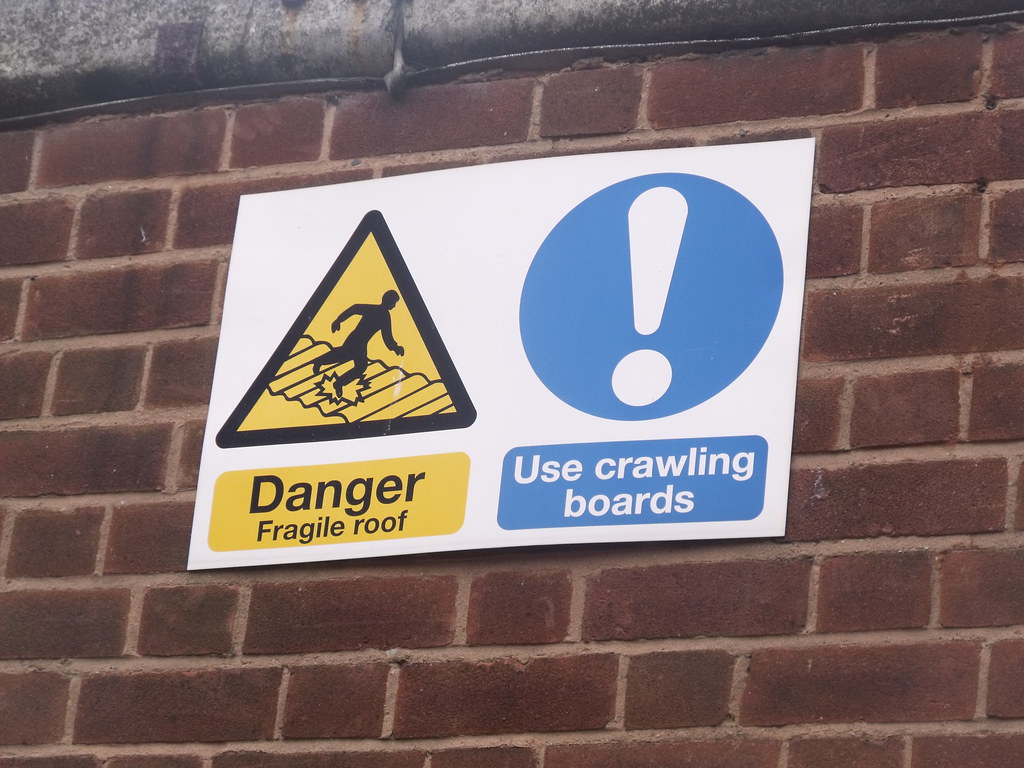 Danger Fragile Roof Crawling Boards Signs 