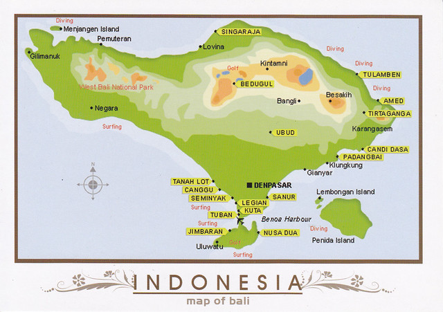 Indonesia Map Bali Postcard