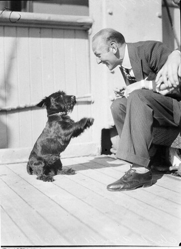On the ship "Mongolia": Chuck Arnold and "Jockey" (dog), ca. 1930's / photographer Sam Hood | by State Library of NSW