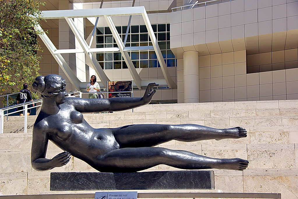 The Getty Center entrance - reclining female nude statue 