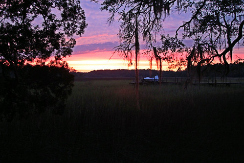 sunset red sky moss oak marsh