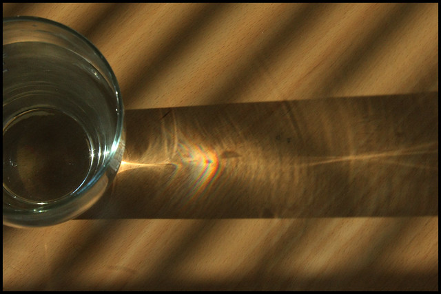 Water glass, sun and venetian blind