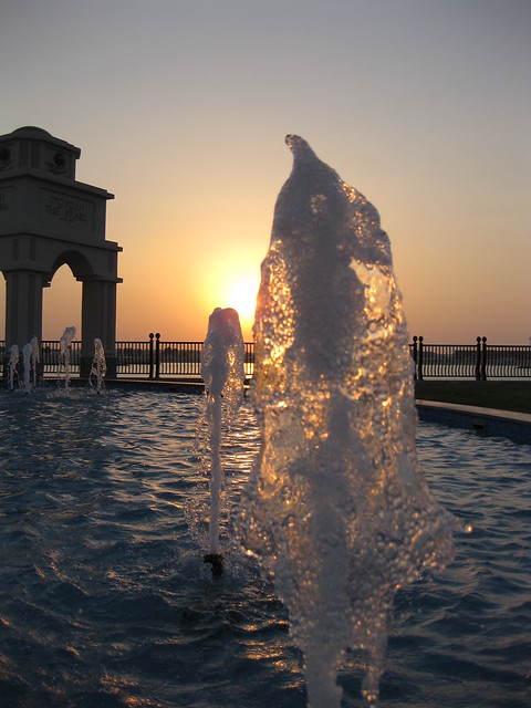 Fountains by the entrance to the Pearl-Qatar