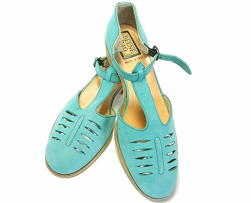 Vintage 1970s teal blue suede shoes cutout t-strap ankle b… | Flickr