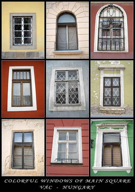Colorful windows of Main Squra, Vác, Hungary (mosaic)