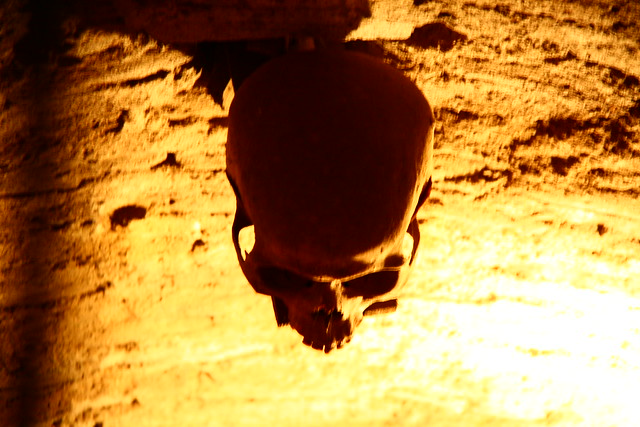 Skull on crypt wall