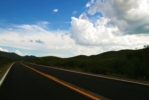 road two arizona sky mountains green yellow clouds big highway state curves stripe route lane asphalt 83 picnik cliche vibrance sonoita