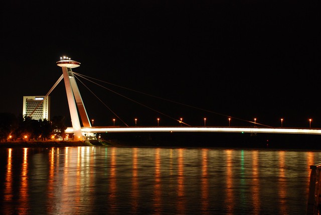 Nový Most and Danube at night