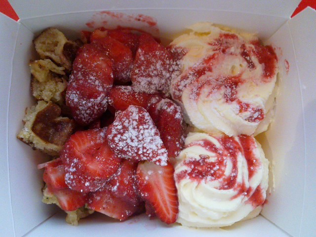 23/09/2010 Dragon Waffles (Gluten-free) featuring strawberries and cream from Sugar Cube
