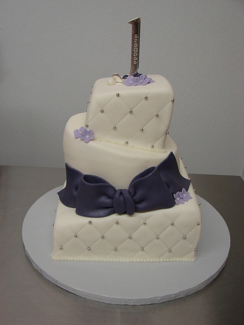 Topsy Turvey Weding Cake with Purple Accents