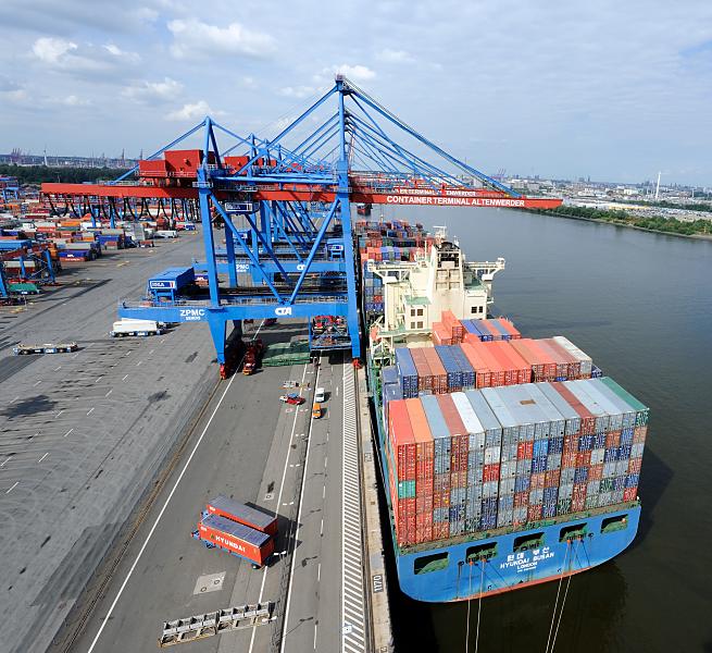 6090 Containerbrücke, Containerschiff, Containerterminal Hamburg Altenwerder - Süderelbe