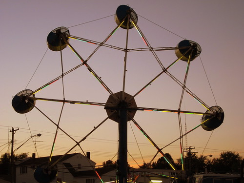 Indianhead Amusements Rock O Plane At Sunset, Loyal Corn Festival. by dccradio, carnival sunset festival rock wisconsin lights evening ride dusk fair event entertainment rides midw