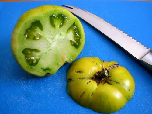 Fresh Local: Green Zebra Tomatoes: Cut hero
