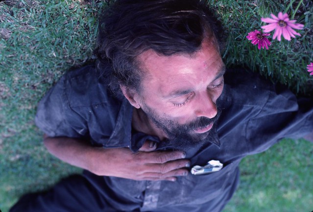 Homeless in America 1984: homeless man in Park La Brea LA