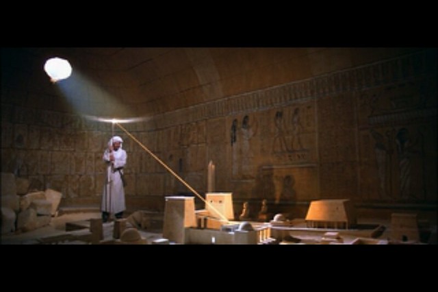 Harrison Ford as Indiana Jones in the map room in 