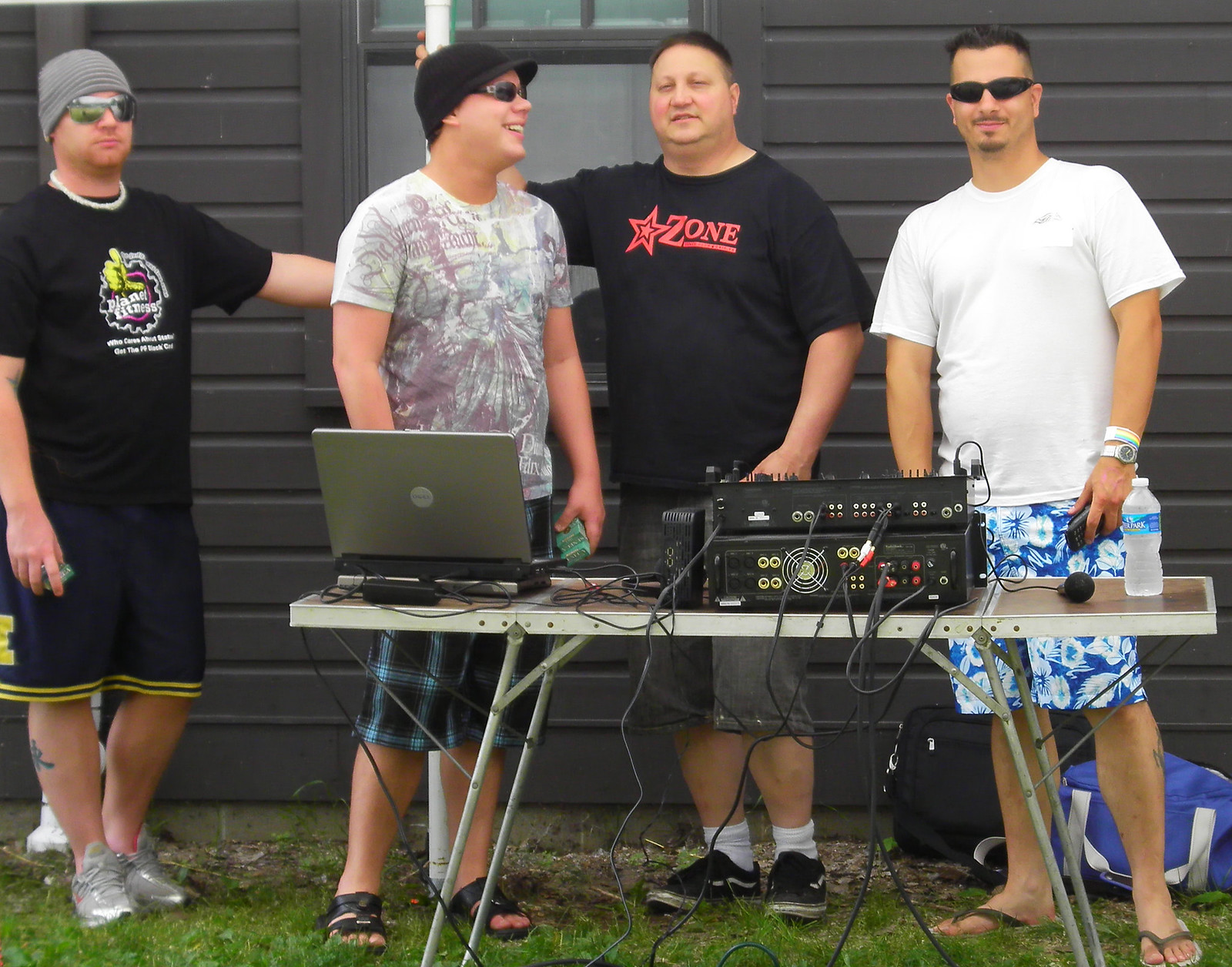 Friends (L) with Joe Totleben and DJ J-ROC, our DJs. Photo by Deb Spilko.